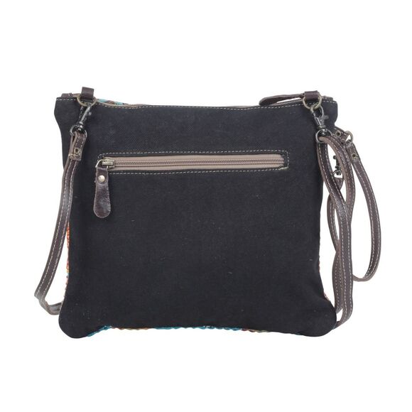 Myra Bag Handmade Xantho Small Crossbody Bag Upcycled Canvas & Cowhide Leather - Picture 4 of 10